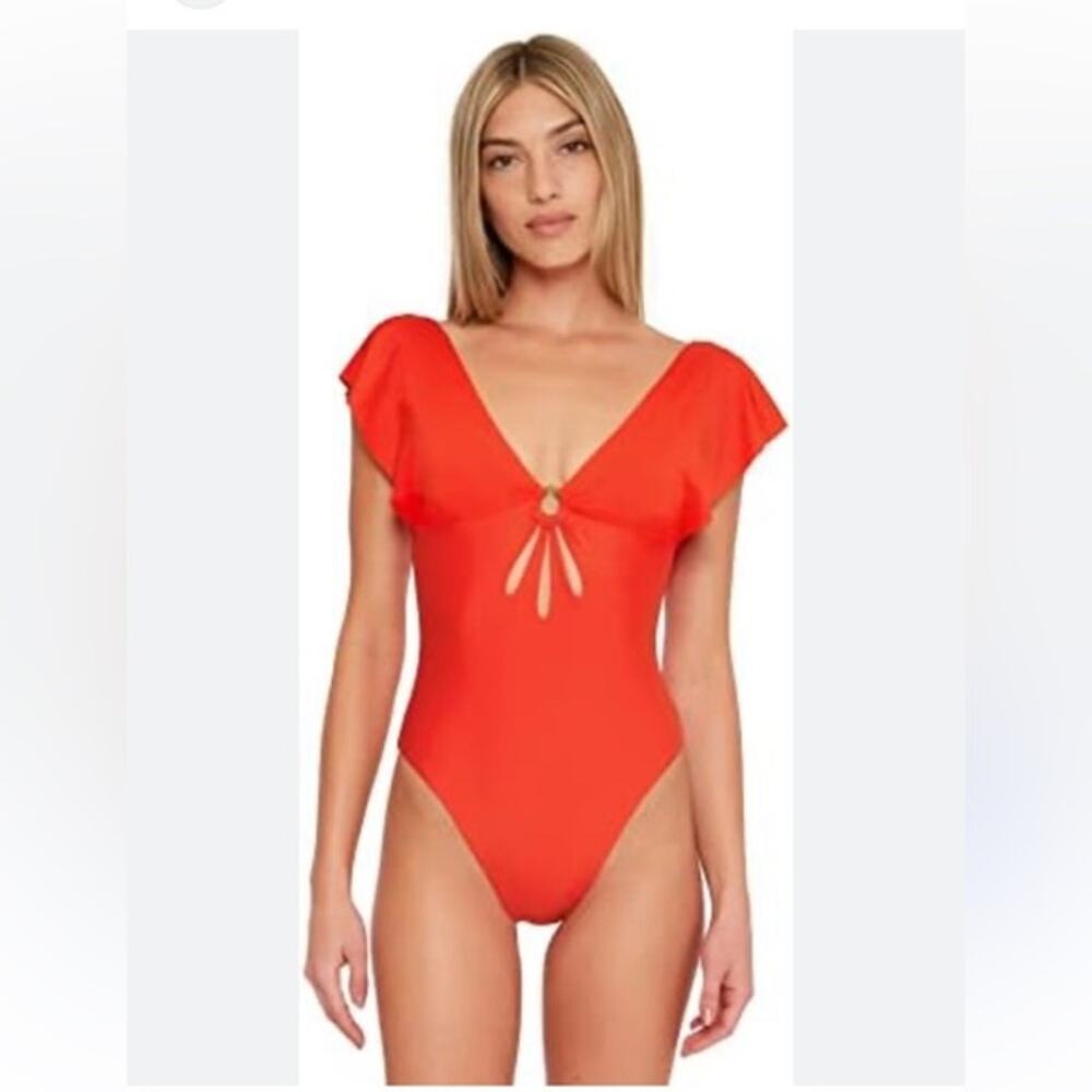 Trina Turk Monaco Flutter Sleeve One Piece Swimsuit